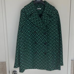 Italian brand PAROSH Black and Green Chevron Pea Coat